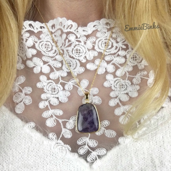 New Genuine Natural Amethyst Pendant Necklace - Amethyst Geometric Pendant - Picture 3 of 15